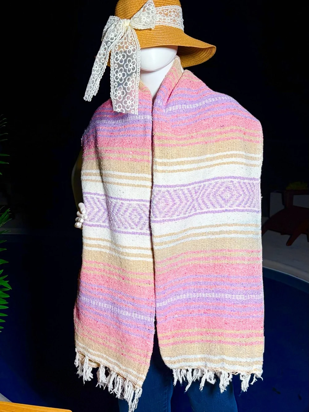 Mexican Falsa Blanket – Woven Striped Serape Throw with Fringe